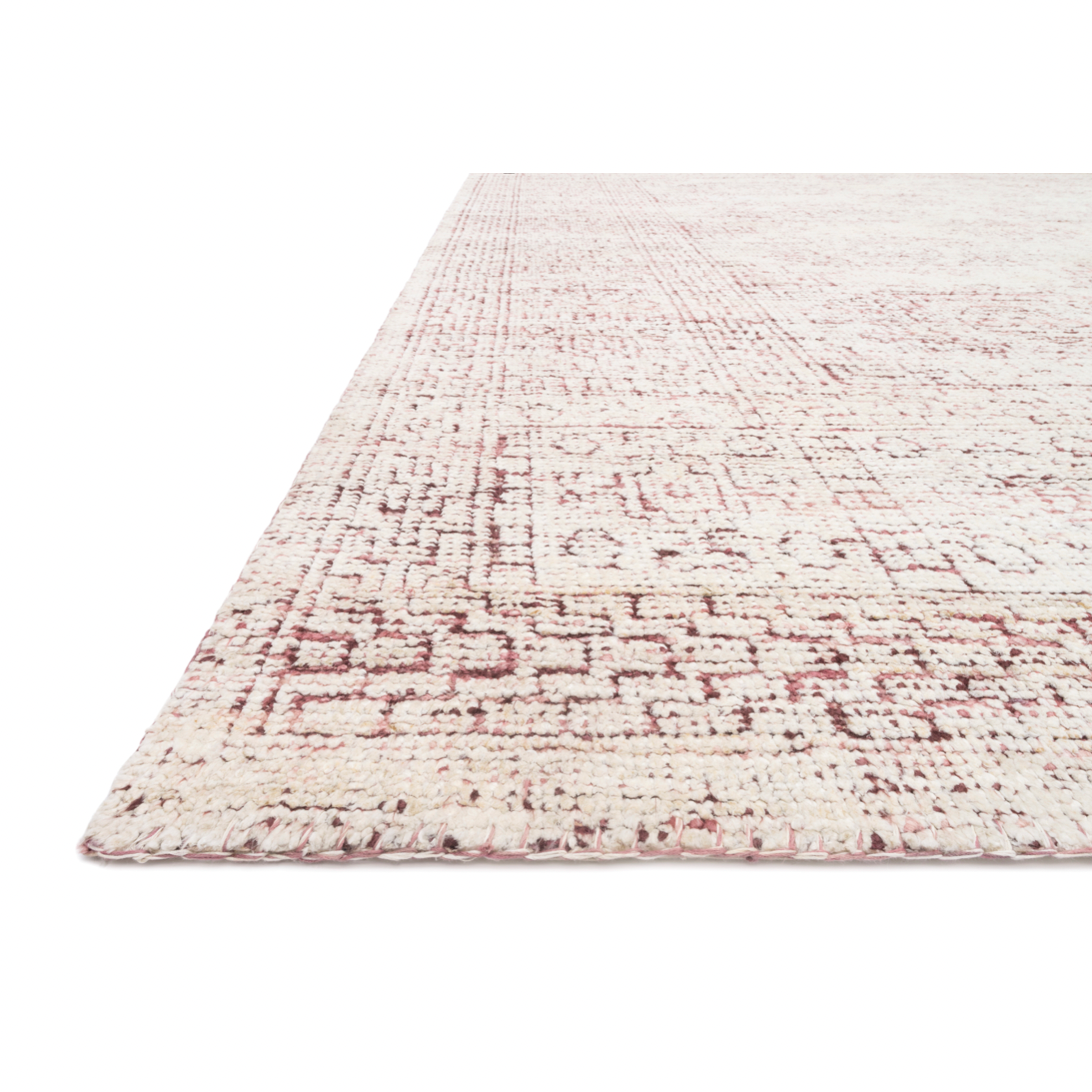 Hand-knotted in India of viscose and cotton, the Vestige White / Berry Area Rug recalls ancient khotan rugs in an updated color palette. Soft underfoot, the silken yarns temper the graphic motifs to create a versatile foundation.  Hand Knotted 93% Viscose | 7% Cotton VQ-01 White / Berry
