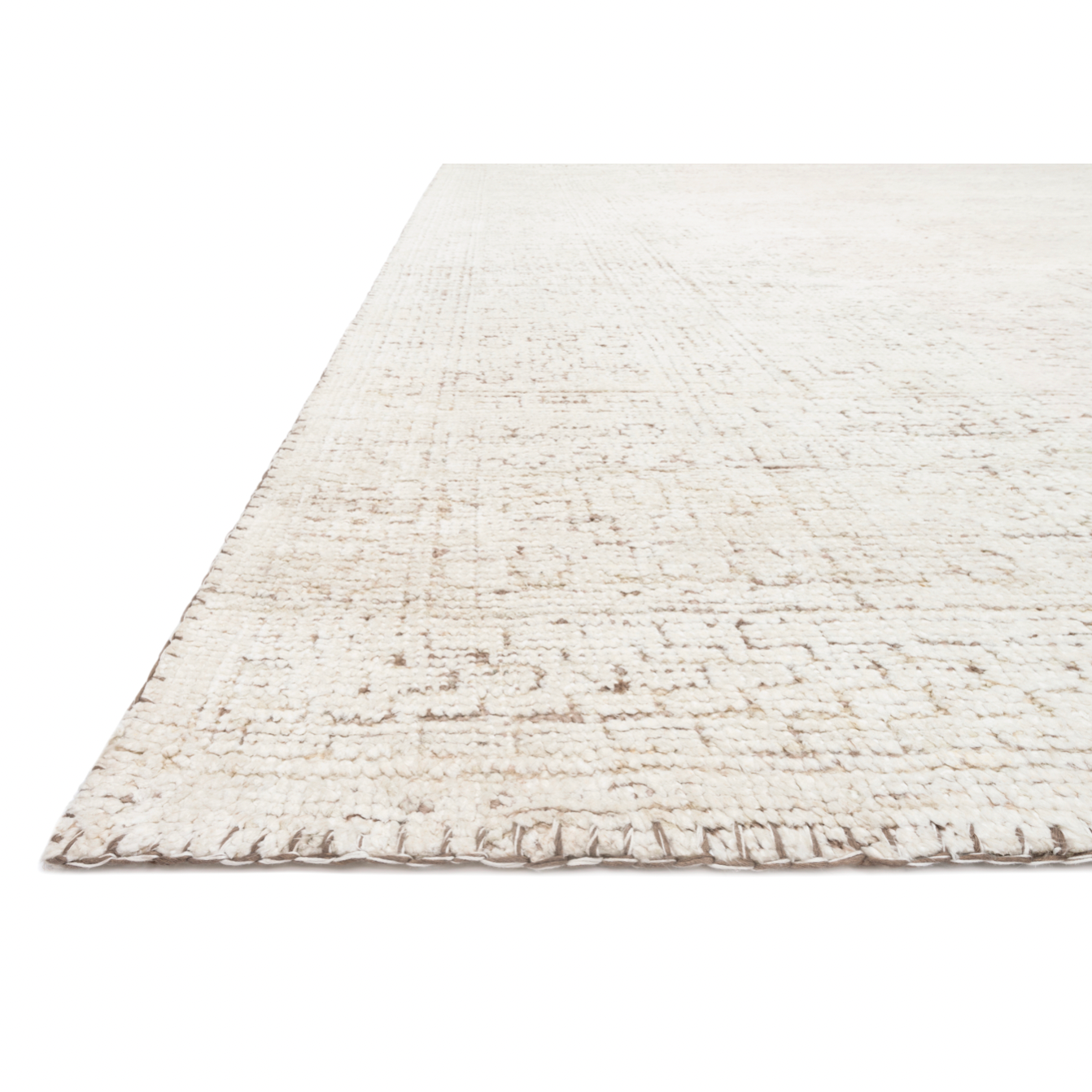 Hand-knotted in India of viscose and cotton, the Vestige White / Natural Area Rug recalls ancient khotan rugs in an updated color palette. Soft underfoot, the silken yarns temper the graphic motifs to create a versatile foundation.  Hand Knotted 89% Viscose | 11% Cotton VQ-01 White / Natural