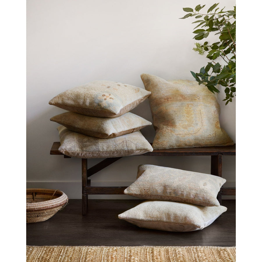 Envelope yourself in luxury with our Plushio Gold / Beige Pillow. Handcrafted from feather down and adorned with a charming vintage-inspired motif, this exquisite pillow is sure to be the centerpiece of your décor. A must-have for any lover of opulence, it's ready to ship and transform your sleeping space. Size: 18" x 18"Material: Wool | CottonFill: Down Amethyst Home provides interior design, new home construction design consulting, vintage area rugs, and lighting in the Park City metro area.