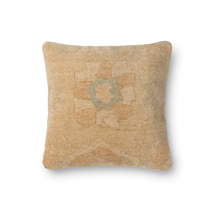 Envelope yourself in luxury with our Plushio Gold / Beige Pillow. Handcrafted from feather down and adorned with a charming vintage-inspired motif, this exquisite pillow is sure to be the centerpiece of your décor. A must-have for any lover of opulence, it's ready to ship and transform your sleeping space. Size: 18" x 18"Material: Wool | CottonFill: Down Amethyst Home provides interior design, new home construction design consulting, vintage area rugs, and lighting in the Tampa metro area.