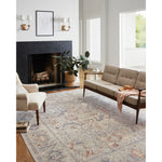 Durable, low pile, and soft, this rug is inspired by classic vintage and antique rugs. The Rosemarie Chris Loves Julia Oatmeal / Lavender ROE-05 rug from Loloi features a beautiful vintage pattern and patina. The rug is easy to clean, never sheds, and perfect for living rooms, dining rooms, hallways, and kitchens!