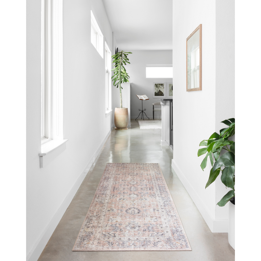The Skye Blush/Grey SKY-01 area rug by Loloi, is timeless and classic with a beautiful, old-world design in tones of blush, grey, and ivory. Power-loomed of 100% polyester, this rug is great with families and pets. This rug is perfect for kitchens, dining rooms, entry ways, or anywhere high traffic. Amethyst Home provides interior design, new construction, custom furniture, and rugs for the Austin, Houston, and Dallas metro area.