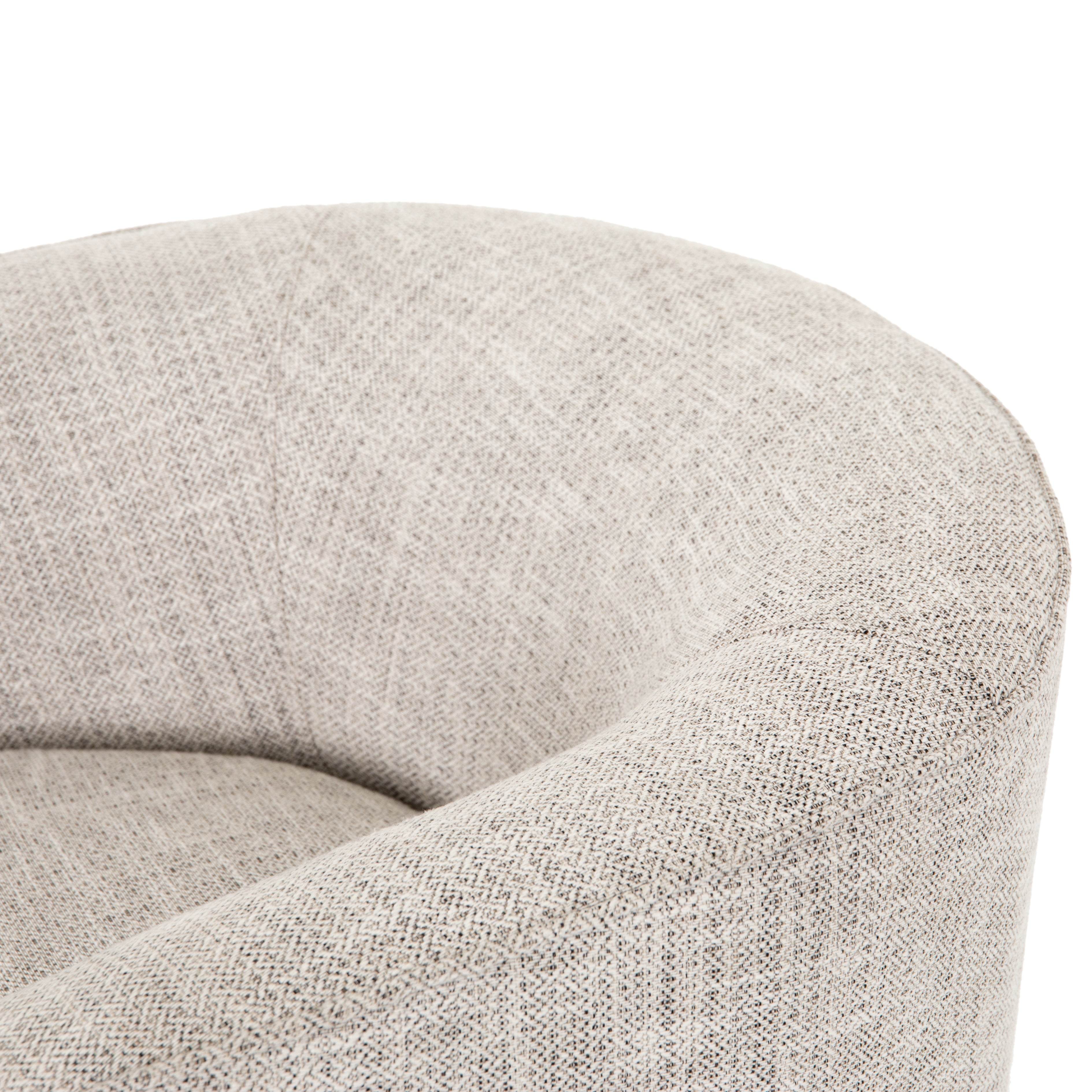 We love the curved, low back of this Mila Brazos Dove Swivel Chair. This adds a modern, functional seating to any living room, office, or other area.   Overall Dimensions: 35.00"w x 34.50"d x 27.00"h Seat Depth: 24" Seat Height: 16" Arm Height from Floor: 26" Arm Height from Seat: 9.5"