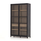 The Millie Drifted Black/Oak Cabinet has shelves and interior drawers, making this a functional and beautiful piece to showcase your favorite China set or stow away your polished silverware.   Overall Dimensions: 47.50"w x 18.00"d x 83.00"h Materials: Oak