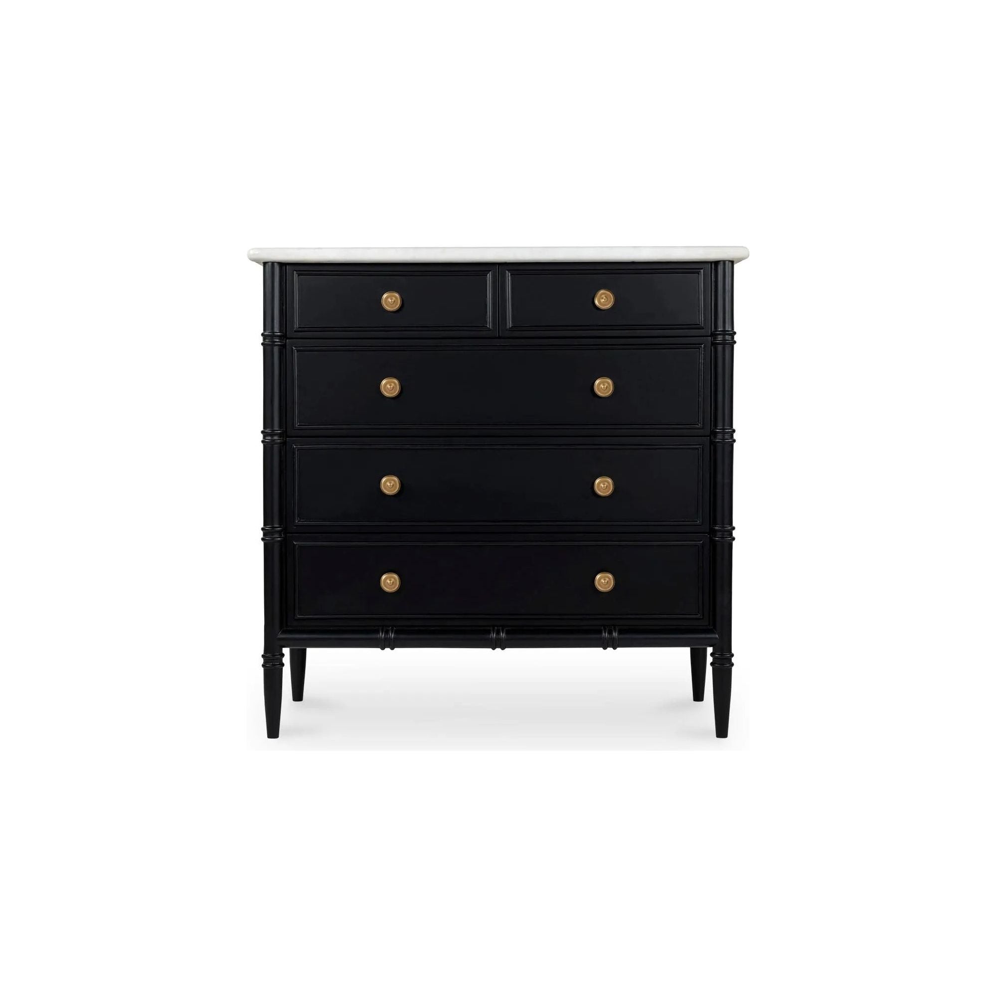 Inspired by the everyday grace of Provence style, the Eleanor 5-drawer chest showcases a classically graceful profile with distinctive turned details. Amethyst Home provides interior design, new home construction design consulting, vintage area rugs, and lighting in the Des Moines metro area.