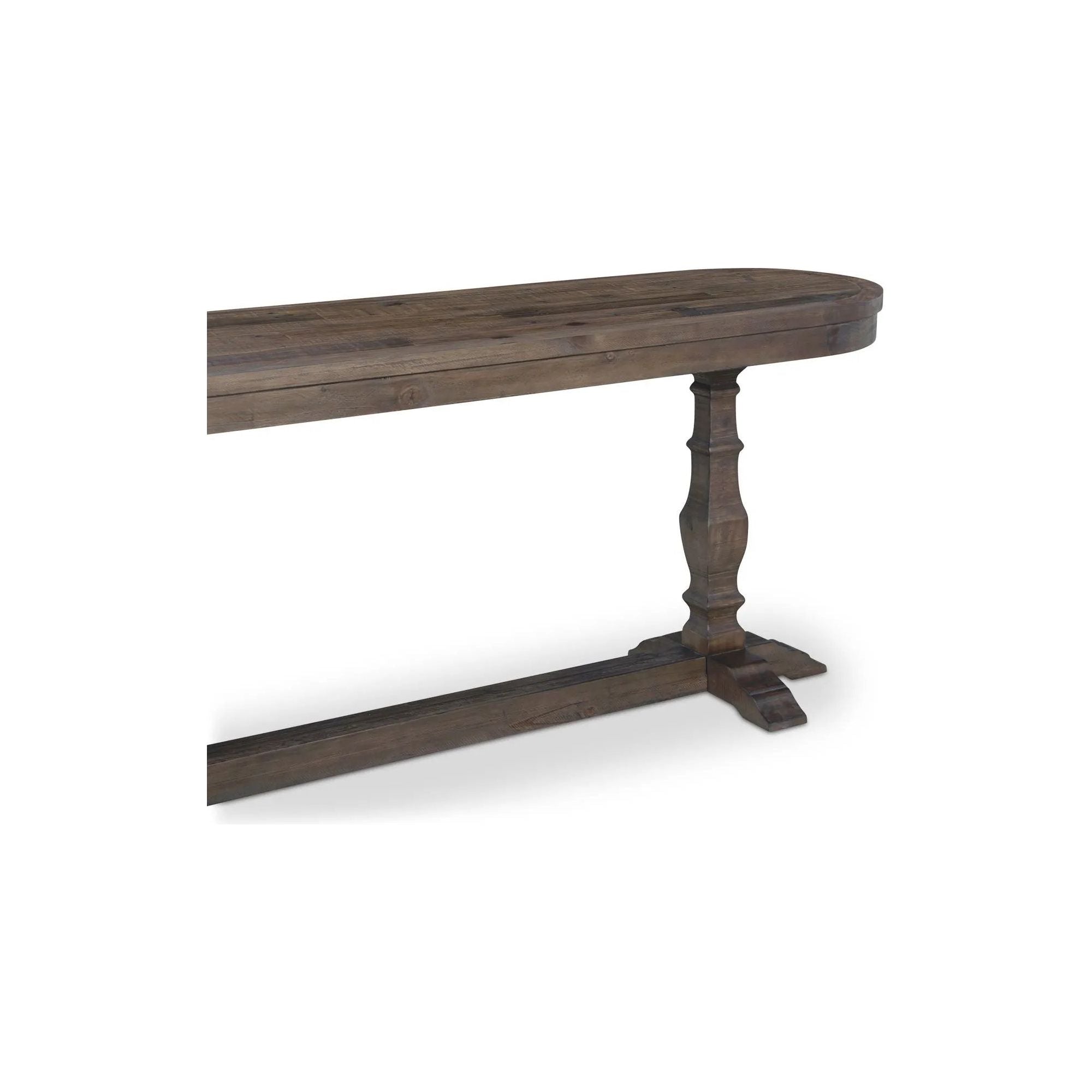 Crafted from reclaimed pine with joinery detailing and a tripod base, tradition and eco-conscious craftsmanship come together in the Georgia console table -- a showcase of the beauty of imperfections with unique markings, knots, and nail holes that add character and vintage appeal. Amethyst Home provides interior design, new home construction design consulting, vintage area rugs, and lighting in the Newport Beach metro area.