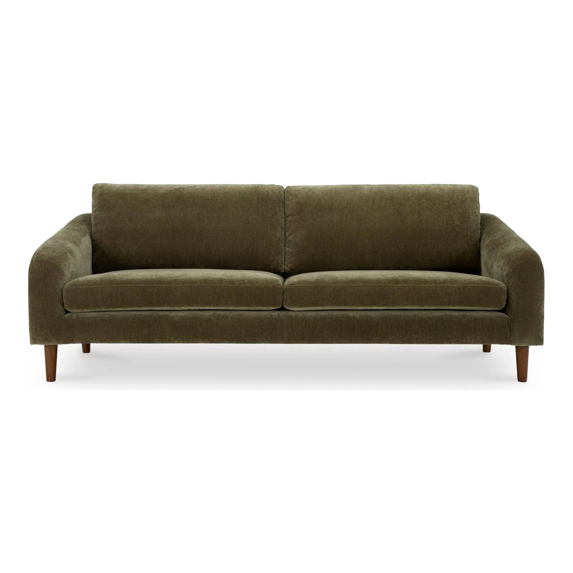 The Quinn sofa’s classic, transitional frame is designed for versatility, harmoniously fitting into a variety of spaces. It stands on a foundation of durability and sustainable charm with a wood frame and legs. Amethyst Home provides interior design, new home construction design consulting, vintage area rugs, and lighting in the Charlotte metro area.