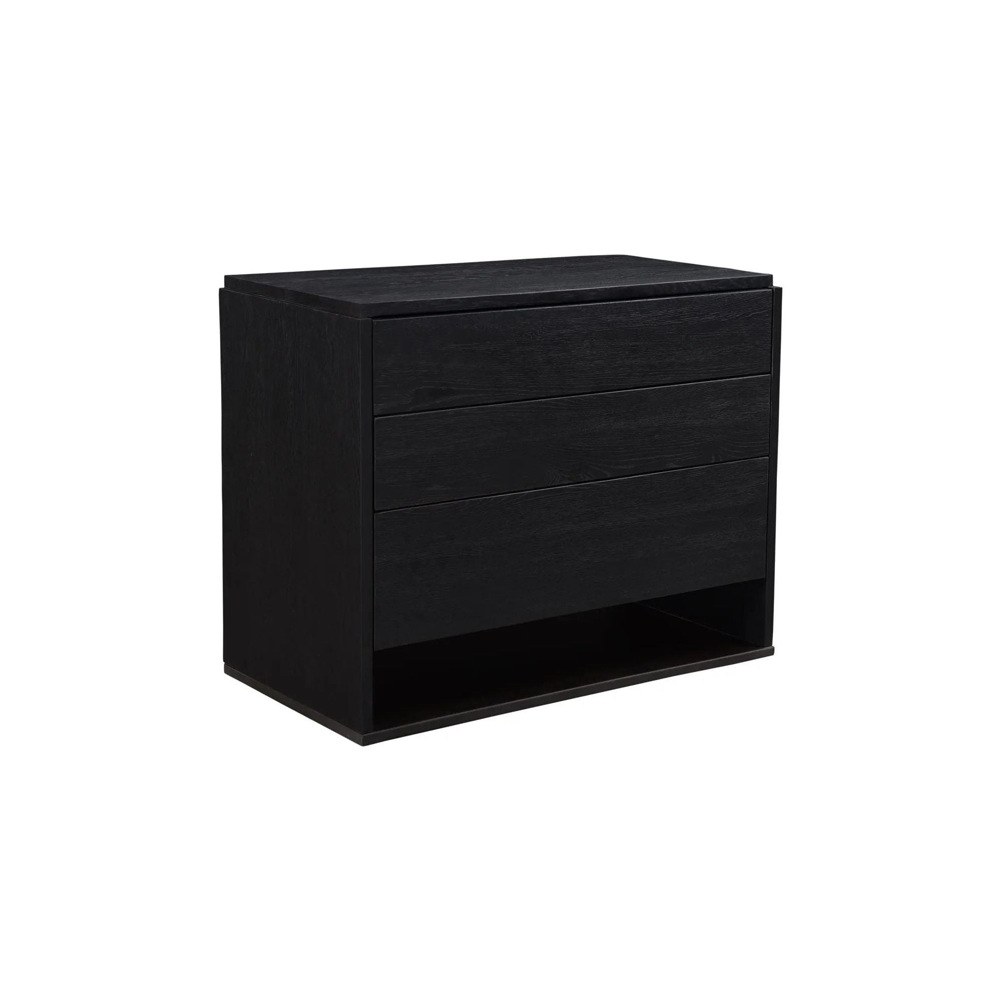 Bold in black, Quinton is a natural storage solution at home in any style. This solid oak chest of drawers is generously fitted with 3 spacious mango wood drawers. Supported by a sleek iron sheet base, Quinton is all clean lines for a seamless, contemporary finish—a handy storage essential Amethyst Home provides interior design, new home construction design consulting, vintage area rugs, and lighting in the Winter Garden metro area.
