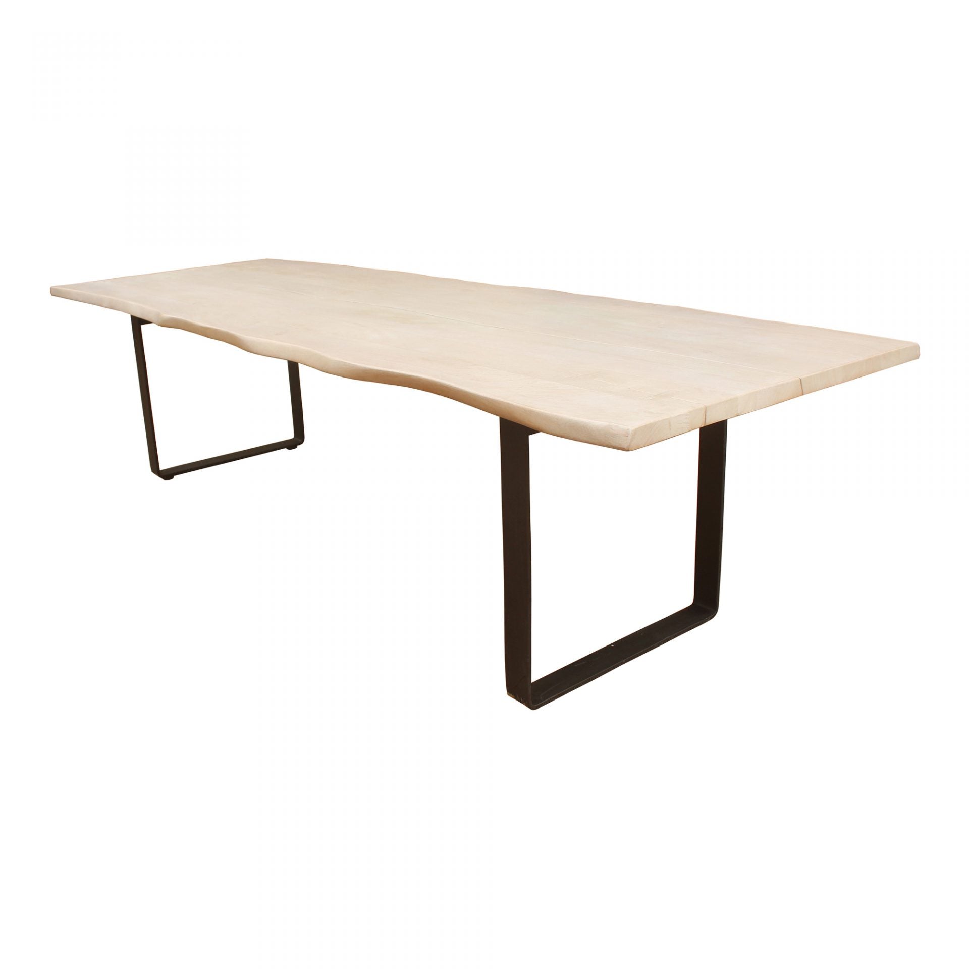 The Wilks Dining Table has a sturdy iron frame with a gorgeous, natural piece of white wood for the top. Each table is completely unique to you!  Size: 118"W x 39"D x 30"H Material: Solid Mango, Iron Legs