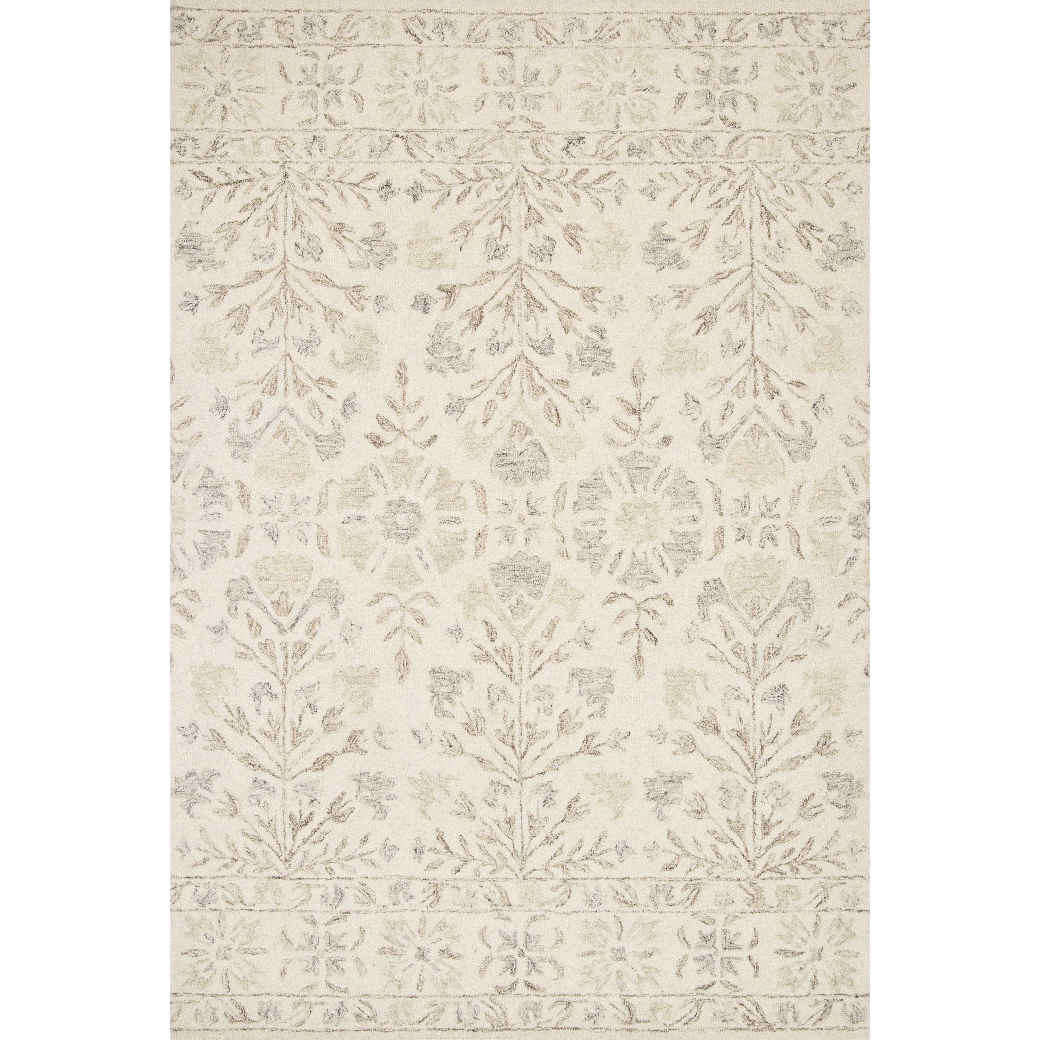 Perfect for families with kids and pets and easy to clean and maintain. Comes in area, cute kitchen and hallway runner sizes. The rug warms up any room with tones of ivory and taupe in soft, natural 100% wool. The Norabel Ivory / Neutral rug from Loloi captures the spirit of coziness and beautiful botanical motifs.