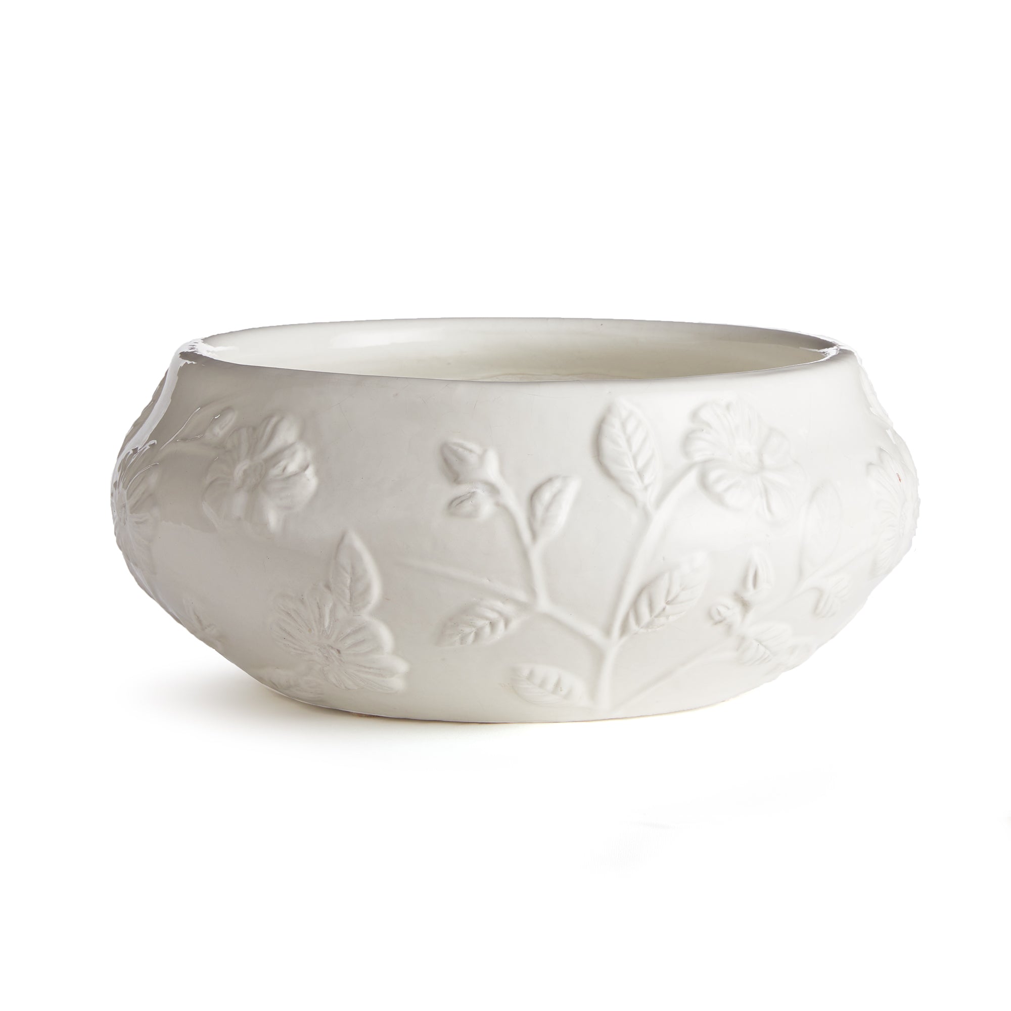 With a low relief floral stem design, this unique Blossom Decorative Bowl is a beautiful addition to the formal space. A glossy bright white glaze and classic shape make it an instant classic. Fill it with your favorite floral drop-in, or just display as is for an elegant look. Amethyst Home provides interior design, new construction, custom furniture, and area rugs in the Austin metro area.