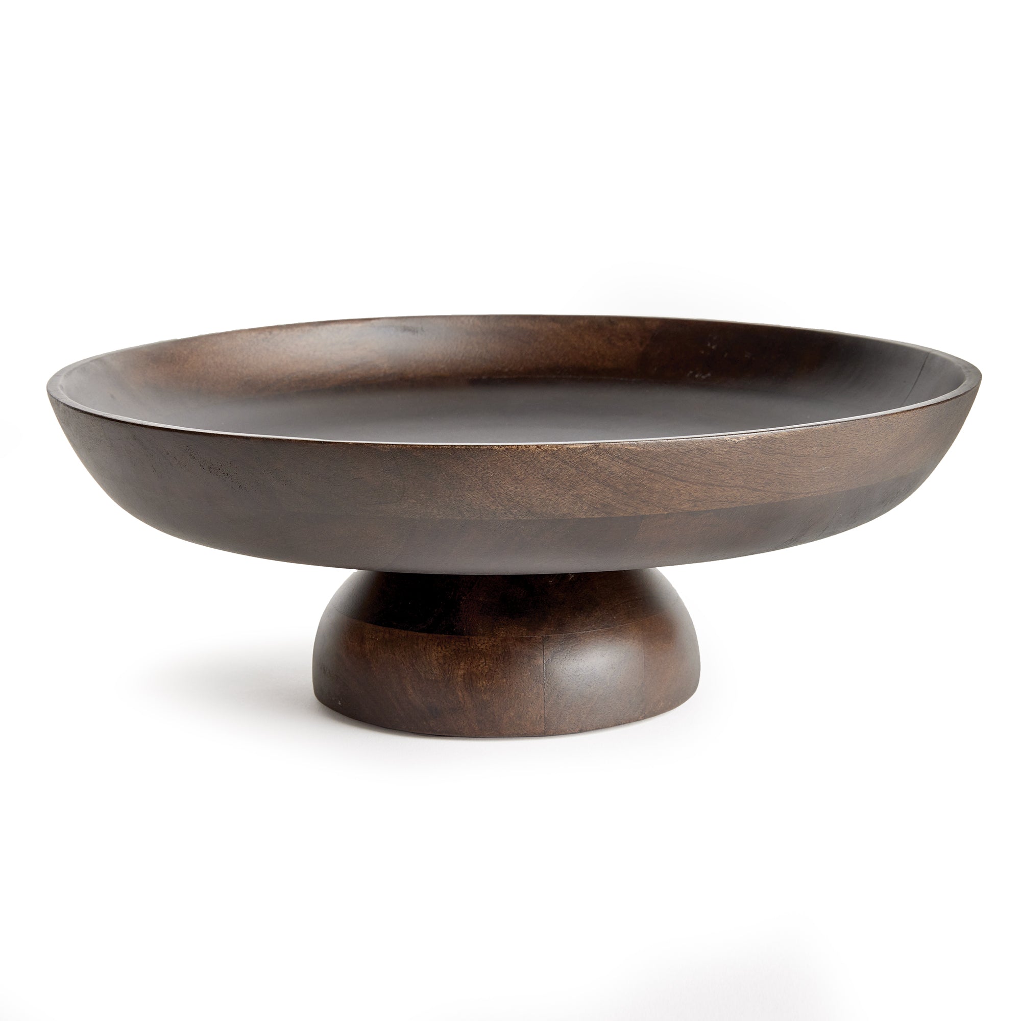 Contemporary and uniquely designed, this footed bowl is made of mango wood. Makes a beautiful serving bowl for dry foods, as well as a gorgeous centerpiece all on its own. Amethyst Home provides interior design, new construction, custom furniture, and area rugs in the San Diego metro area.