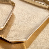 A geometric shape and sleek look make these cast aluminum trays unique. Line with a collection of candles for a golden, contemporary touch. They are dry food safe, so serve your favorite muffins or rolls in style at your next gathering. Amethyst Home provides interior design, new construction, custom furniture, and area rugs in the Nashville metro area.