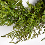 This fern wreath is full and lush. Soft faux fern stems assembled and generously applied, and comes with a twine loop for hanging. Simply beautiful on its own, or a great base to add additional floral stems or eucalyptus leaves, for more variety. Amethyst Home provides interior design, new construction, custom furniture, and area rugs in the Austin metro area.