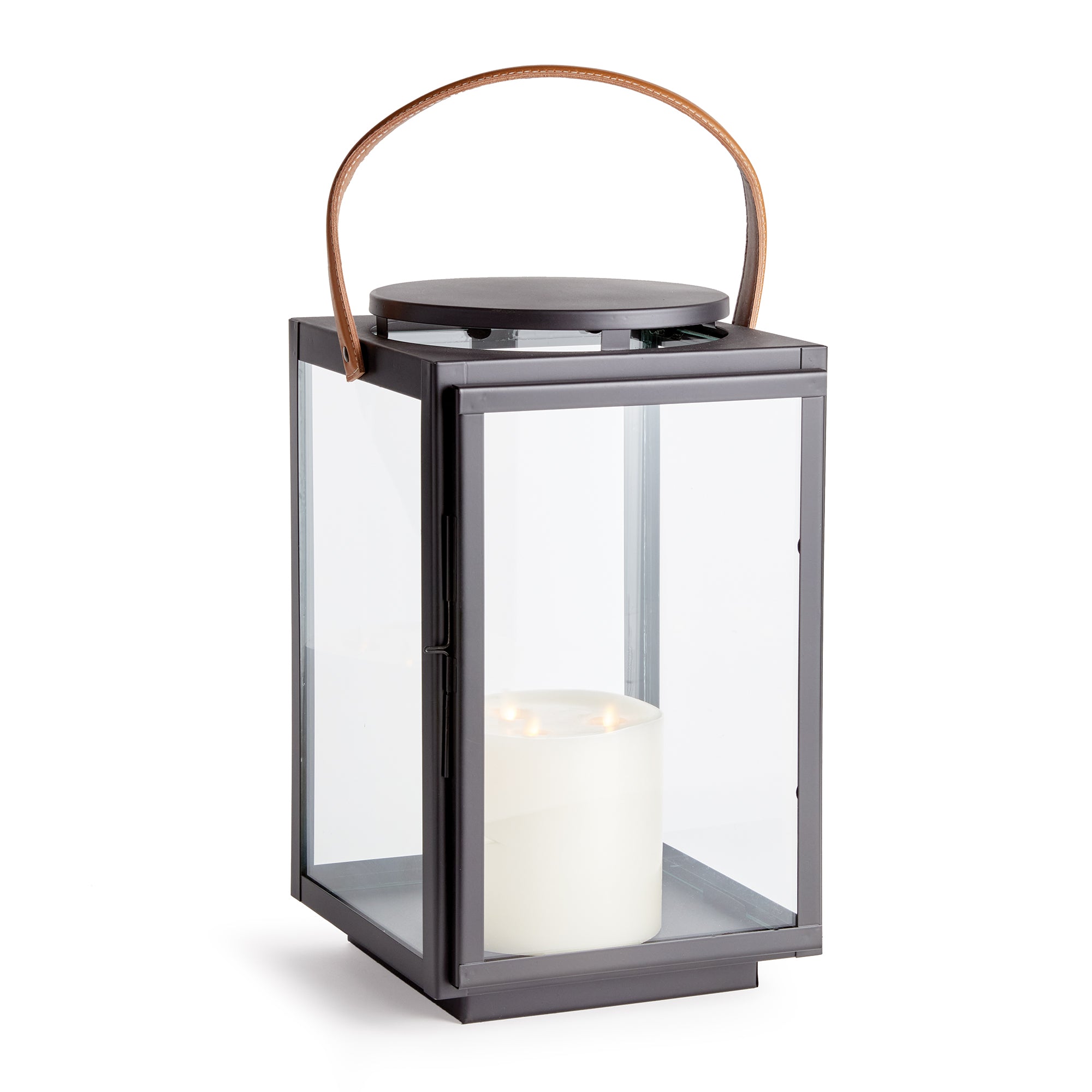 Featuring a real leather handle with tailored stitching, this well-scaled lantern is a mix of traditional and modern aesthetics. A beautiful accent for entryway, living room or study. Amethyst Home provides interior design, new construction, custom furniture, and area rugs in the Kansas City metro area.