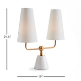 With dramatically elongated shades, the Madison Dublet Lamp is clean and modern. The brass finish and marble base give it a touch of classic elegance. Amethyst Home provides interior design, new construction, custom furniture, and area rugs in the Houston metro area.