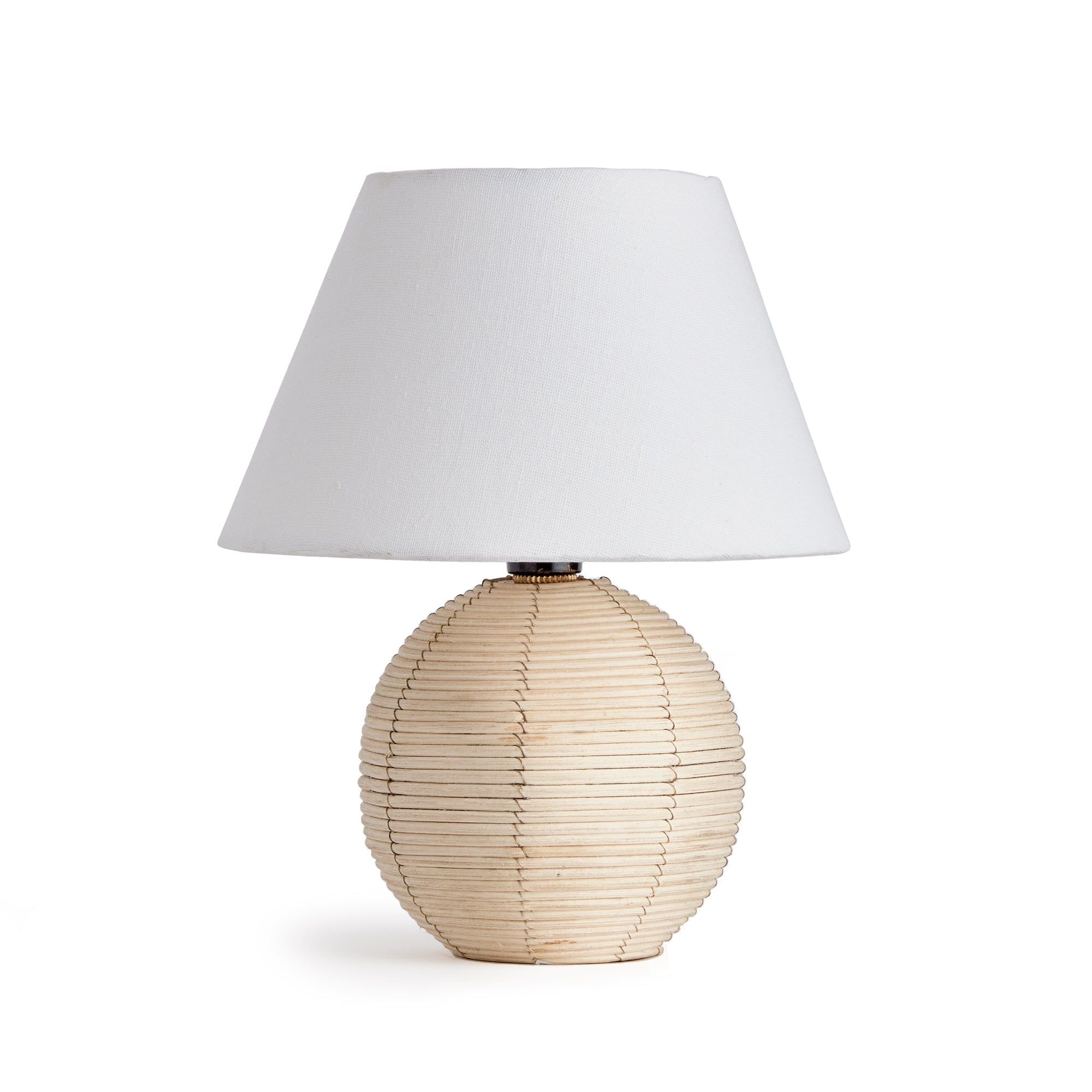 Woven in a natural cane rattan, with subtle variations in color making each one truly unique, this mini lamp is an instant classic. The petite shape and tailored shade make it the ideal lamp for kitchen counter or small workspace. Amethyst Home provides interior design, new construction, custom furniture, and area rugs in the Miami metro area.