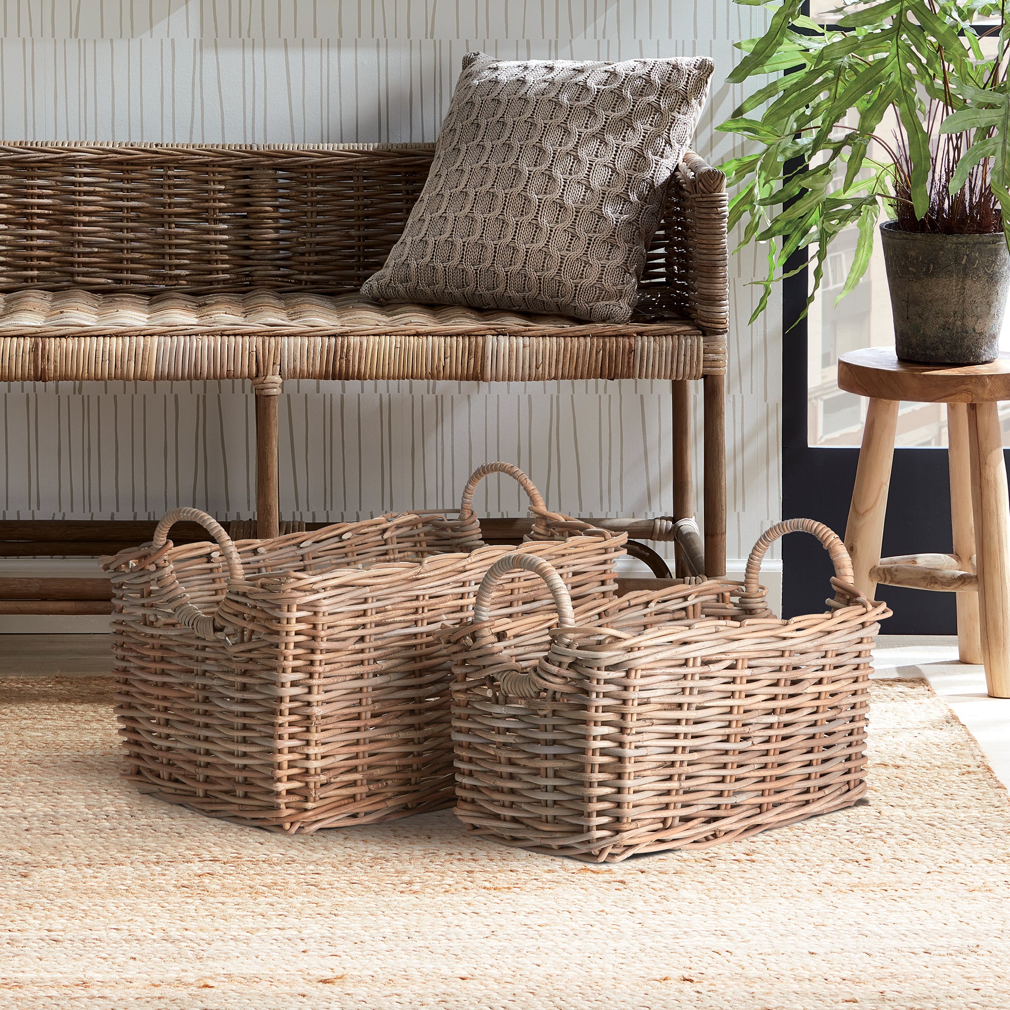 When it comes to the classic, casual appeal of rattan, these baskets are some of the best. The Halo is the cut out design of the handles that creates a unique circular detail. They make a great set of laundry baskets or any thing you need stored beautifully. Amethyst Home provides interior design, new construction, custom furniture, and area rugs in the Des Moines metro area.