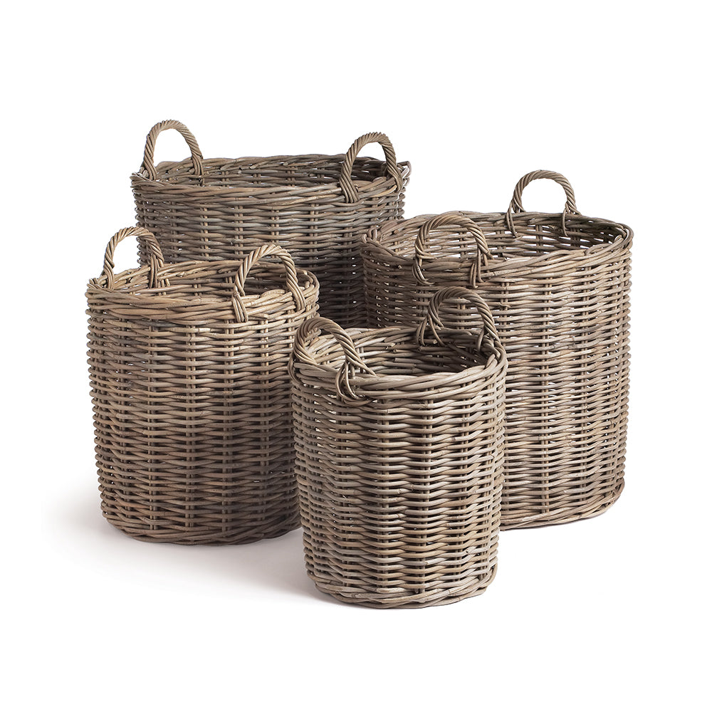 Party of four, right this way. This set of 4 baskets in dove gray are made with family in mind. Perfect for sorting laundry or for an elegant storage solution. Amethyst Home provides interior design, new construction, custom furniture, and area rugs in the Los Angeles metro area.