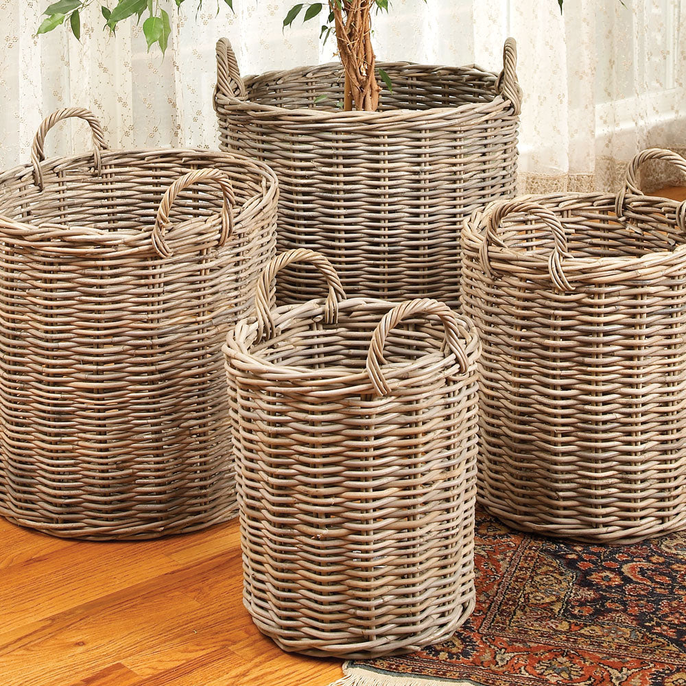 Party of four, right this way. This set of 4 baskets in dove gray are made with family in mind. Perfect for sorting laundry or for an elegant storage solution. Amethyst Home provides interior design, new construction, custom furniture, and area rugs in the Tampa metro area.