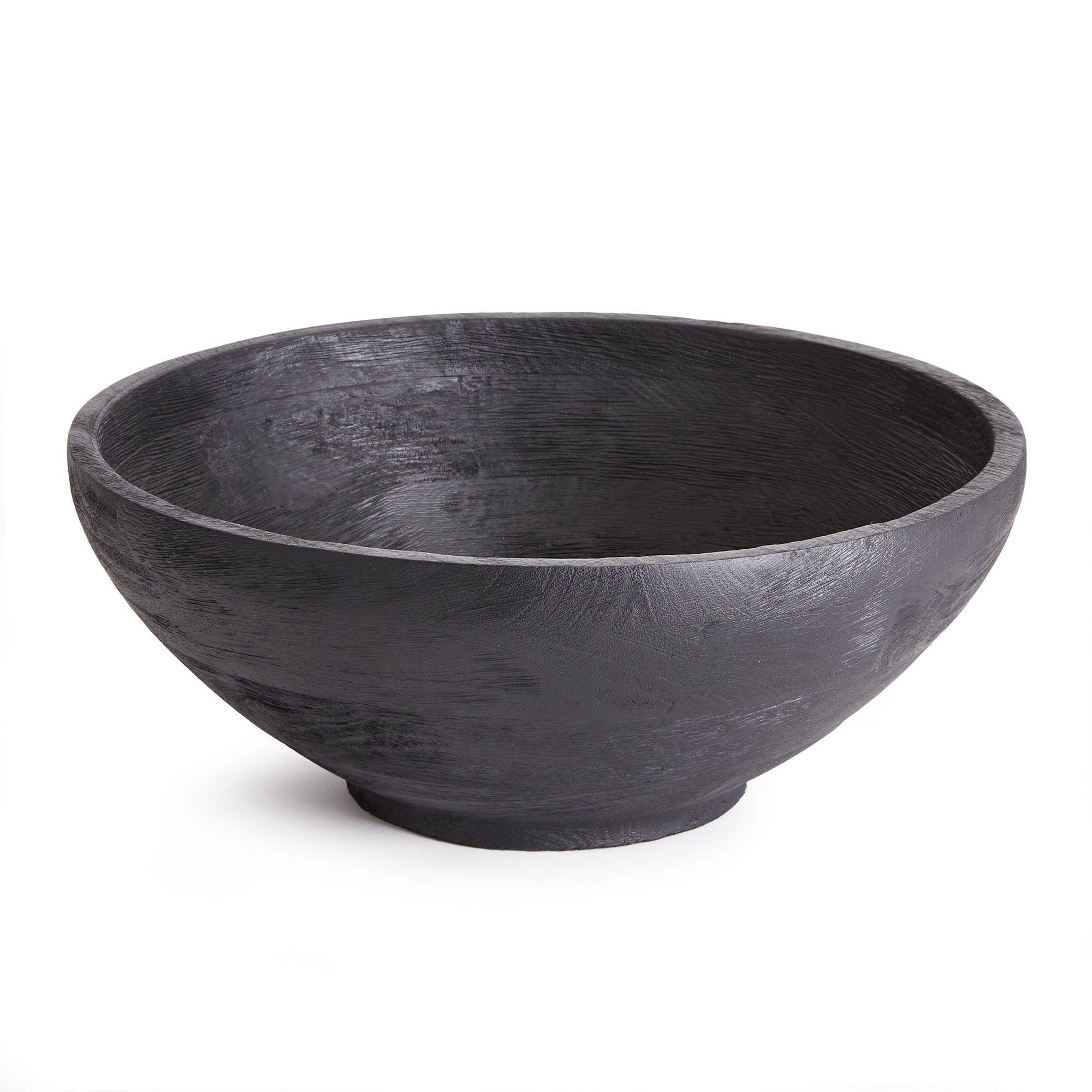 Serve up your best salad in this handcrafted serving bowl. Made of a solid mango wood and stained a dramatic deep black, it is a stunning vessel for your favorite recipes. Amethyst Home provides interior design, new construction, custom furniture, and area rugs in the Park City metro area.