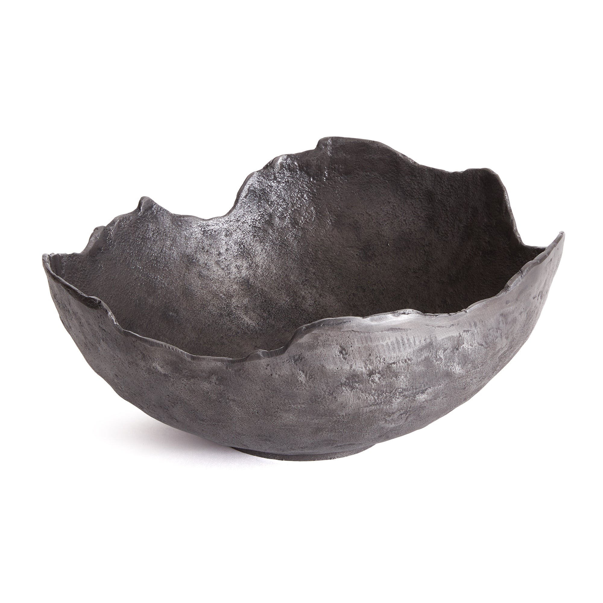 This decorative hand-sculpted bowl is made to be on display. With an oil-rubbed bronze finish and irregular edge, styled or just as it is, a strong statement for the modern space. The epitome of functional art. Amethyst Home provides interior design, new construction, custom furniture, and area rugs in the Dallas metro area.