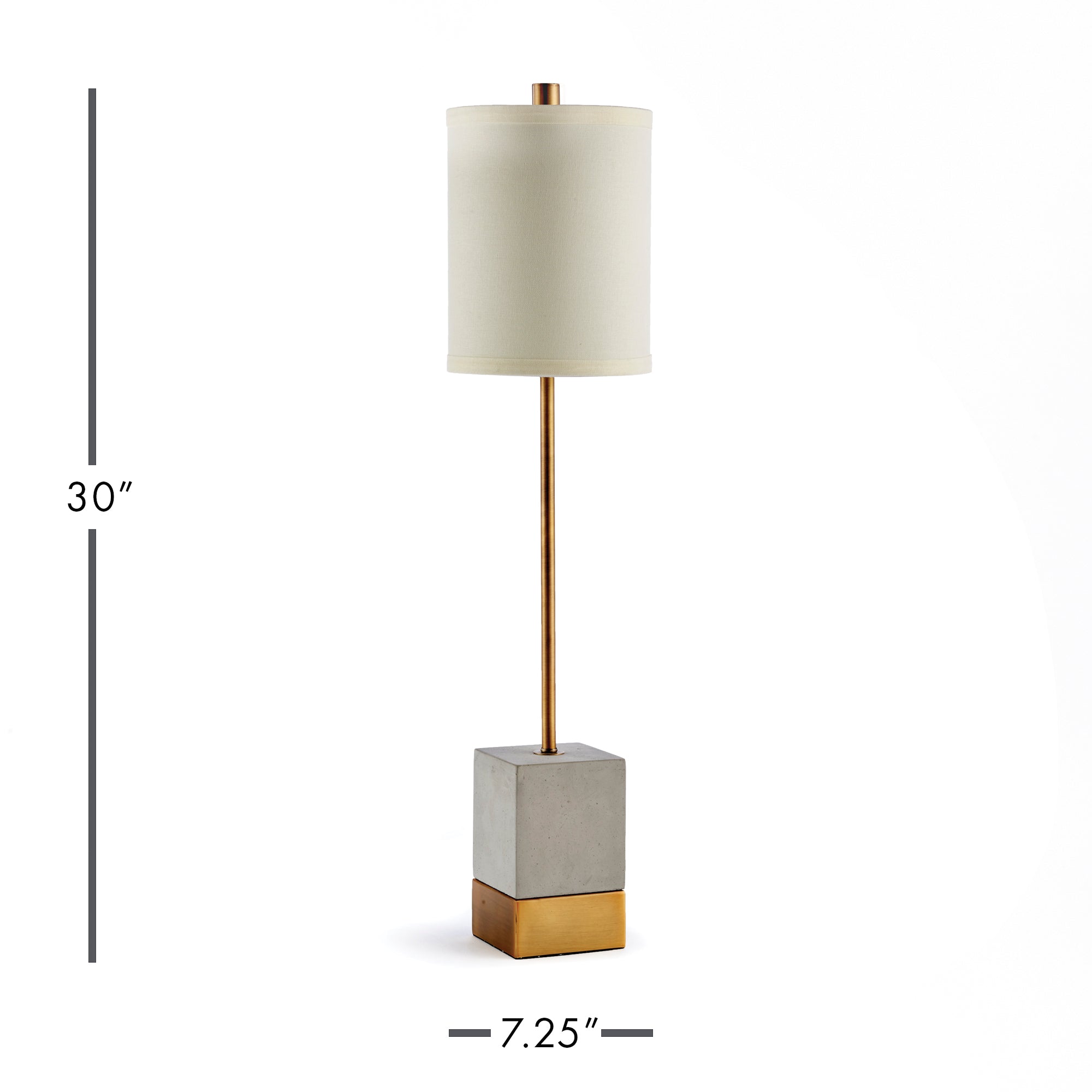 An unexpected mix of cement and brass accents make this lamp a stand out piece. The tall, narrow base and tailored shade are well-designed details not to be missed. Amethyst Home provides interior design, new construction, custom furniture, and area rugs in the Des Moines metro area.