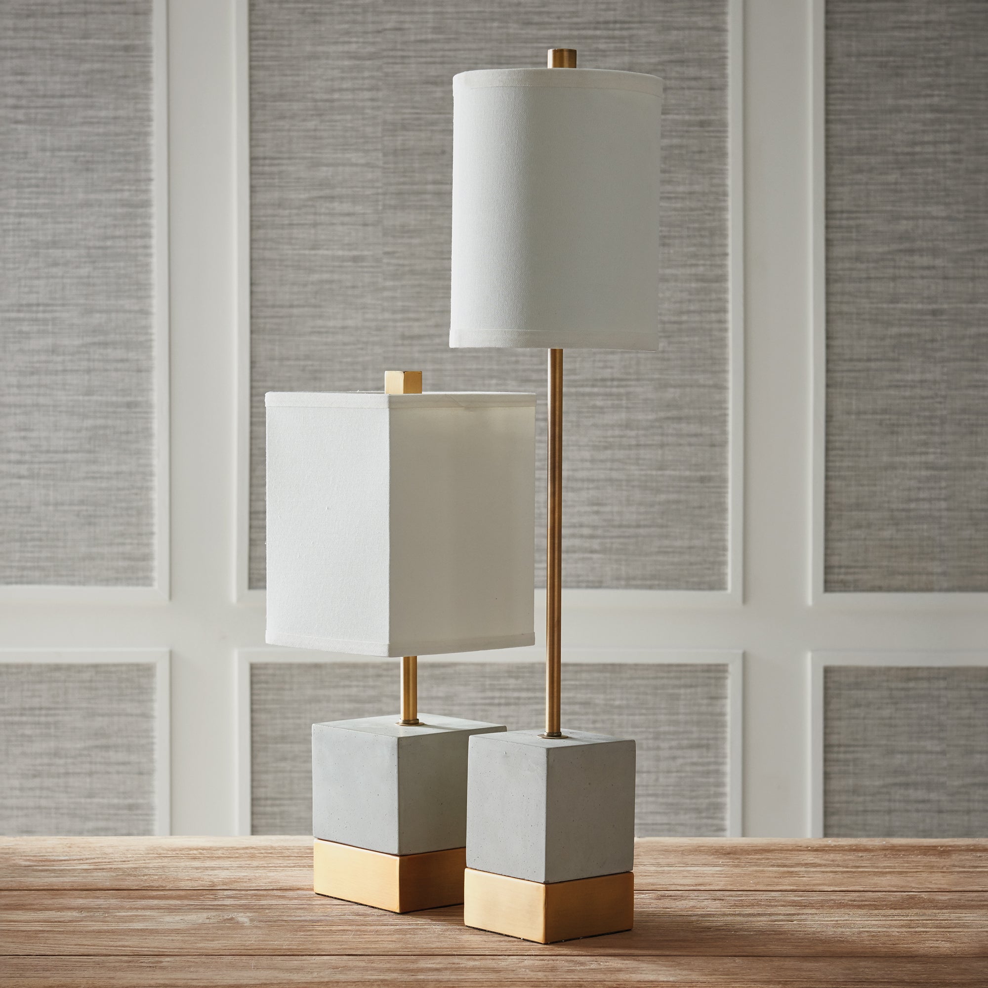 An unexpected mix of cement and brass accents make this lamp a stand out piece. The tall, narrow base and tailored shade are well-designed details not to be missed. Amethyst Home provides interior design, new construction, custom furniture, and area rugs in the Park City metro area.