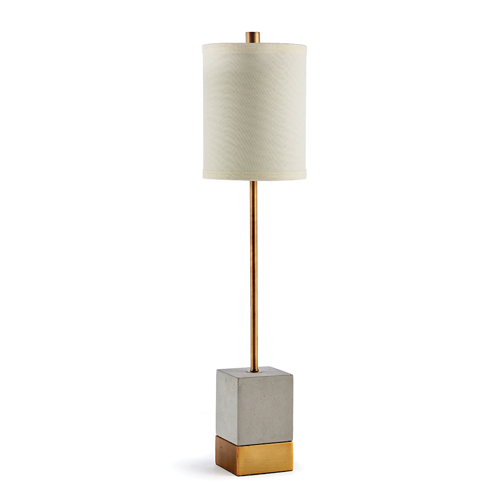 An unexpected mix of cement and brass accents make this lamp a stand out piece. The tall, narrow base and tailored shade are well-designed details not to be missed. Amethyst Home provides interior design, new construction, custom furniture, and area rugs in the Seattle metro area.