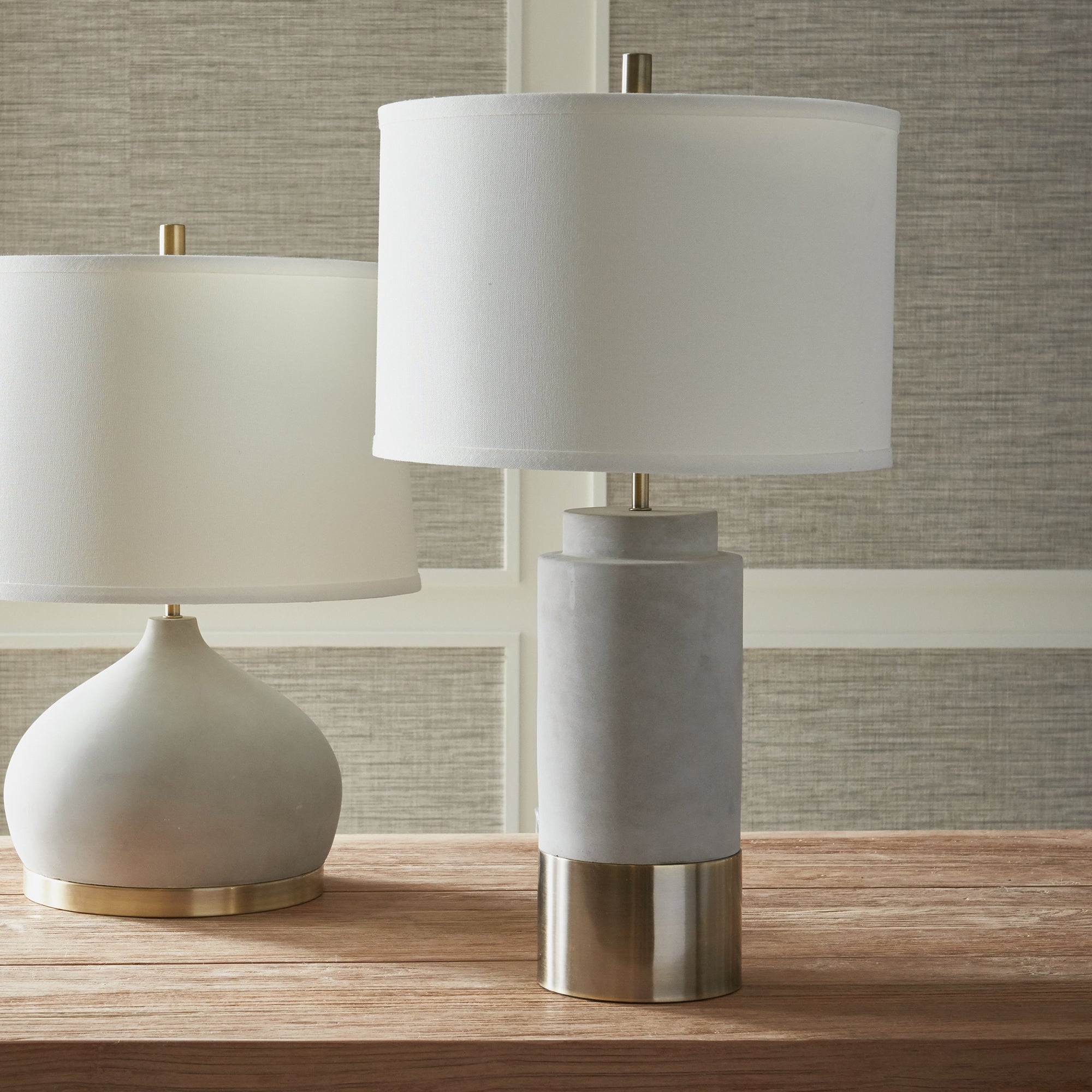 An unexpected mix of cement and brass accents make the Scully Cylinder lamp a stand out piece. The tall, narrow base and tailored shade are well-designed details not to be missed. Amethyst Home provides interior design, new construction, custom furniture, and area rugs in the San Diego metro area.