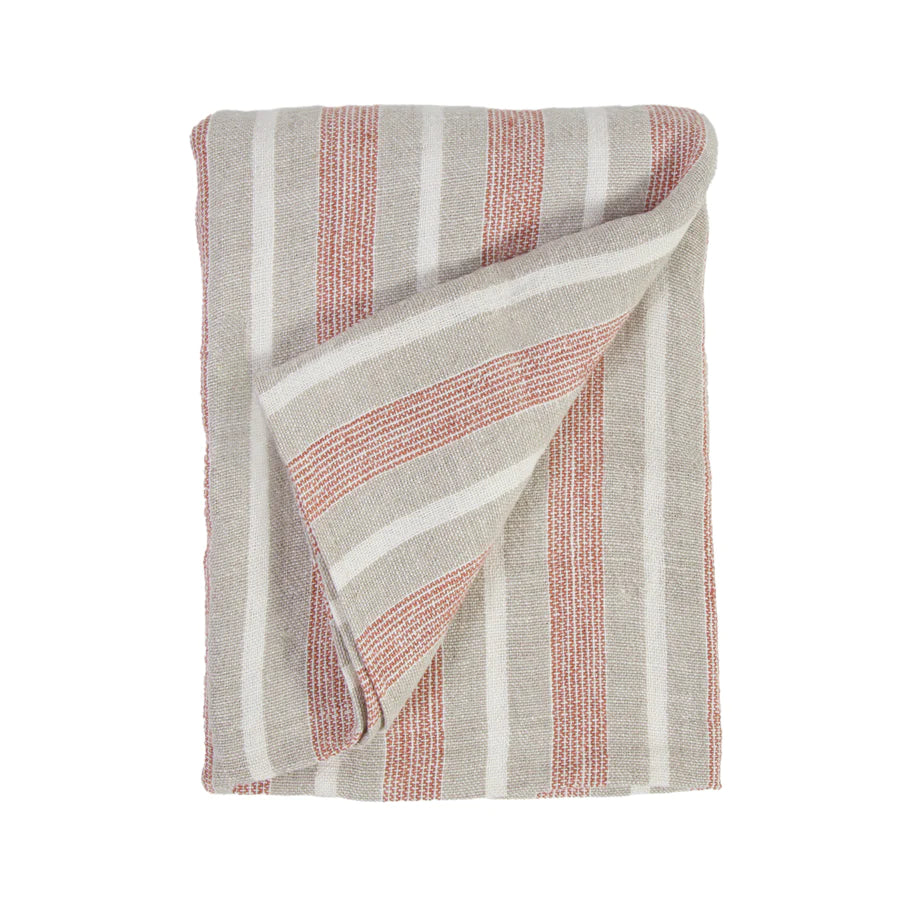 The Montecito Blanket is a 100% heavy weight hand loomed linen that features broad coastal inspired stripes surrounded by a 1/2” finished flange. Amethyst Home provides interior design services, furniture, rugs, and lighting in the Seattle metro area.
