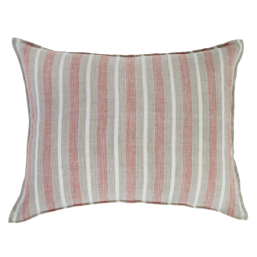 The Montecito Pillow With Insert is a 100% heavy weight hand loomed linen that features alternating thick and thin stripes in a warm color palette of terra cotta and natural surrounded by a 1/2” finished flange. Amethyst Home provides interior design services, furniture, rugs, and lighting in the Dallas metro area.