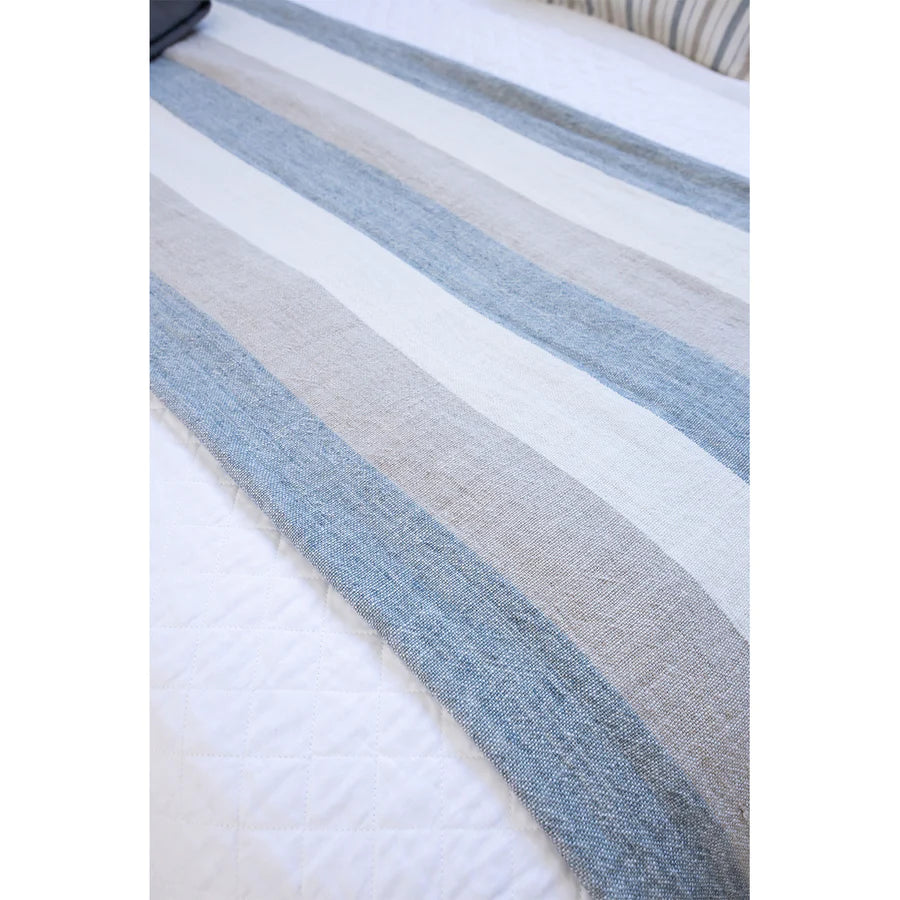 The Monterey Blanket is a 100% heavy weight hand loomed linen that features broad coastal inspired stripes surrounded by a 1/2” finished flange.  Amethyst Home provides interior design services, furniture, rugs, and lighting in the Omaha metro area.