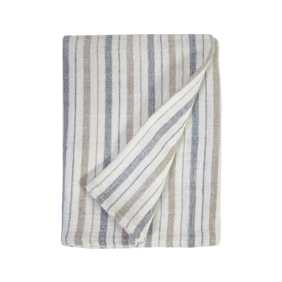 The Naples Blanket is a 100% heavy weight hand loomed linen that features broad coastal inspired stripes surrounded by a 1/2” finished flange.  Amethyst Home provides interior design services, furniture, rugs, and lighting in the Kansas City metro area.
