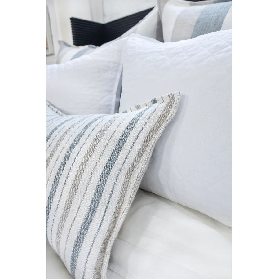The Naples Pillow With Insert is a 100% hand-loomed, heavy weight linen that features a 1/2" flange and alternating thin and medium stripes of ocean and natural. Amethyst Home provides interior design services, furniture, rugs, and lighting in the Dallas metro area.