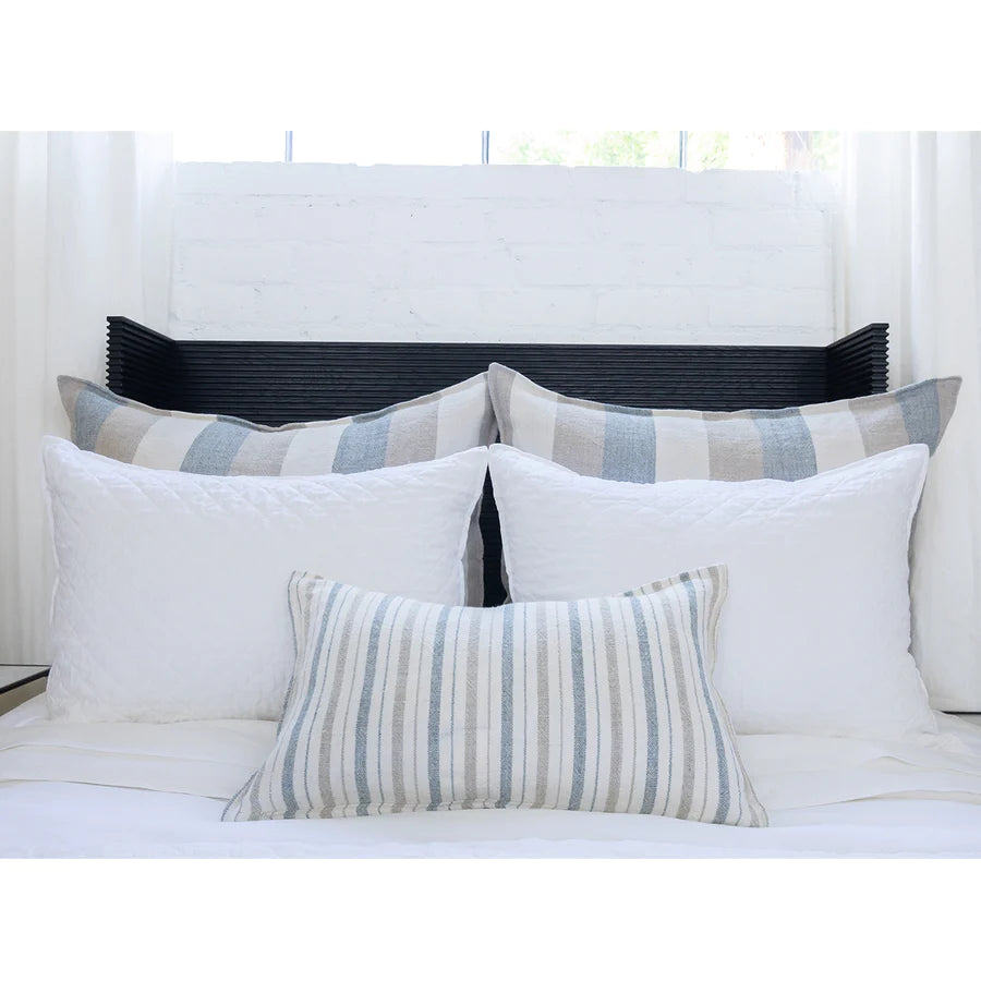 The Naples Pillow With Insert is a 100% hand-loomed, heavy weight linen that features a 1/2" flange and alternating thin and medium stripes of ocean and natural. Amethyst Home provides interior design services, furniture, rugs, and lighting in the Seattle metro area.