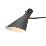 We love that this Spyder Sconce has two adjustable arms with a uniquely shaped shade. Finished in either black or white, this provides a modern look to any office, living room, or other area needing some artificial lighting.  Overall size: 5.75"w x 53.5"d x 20"h