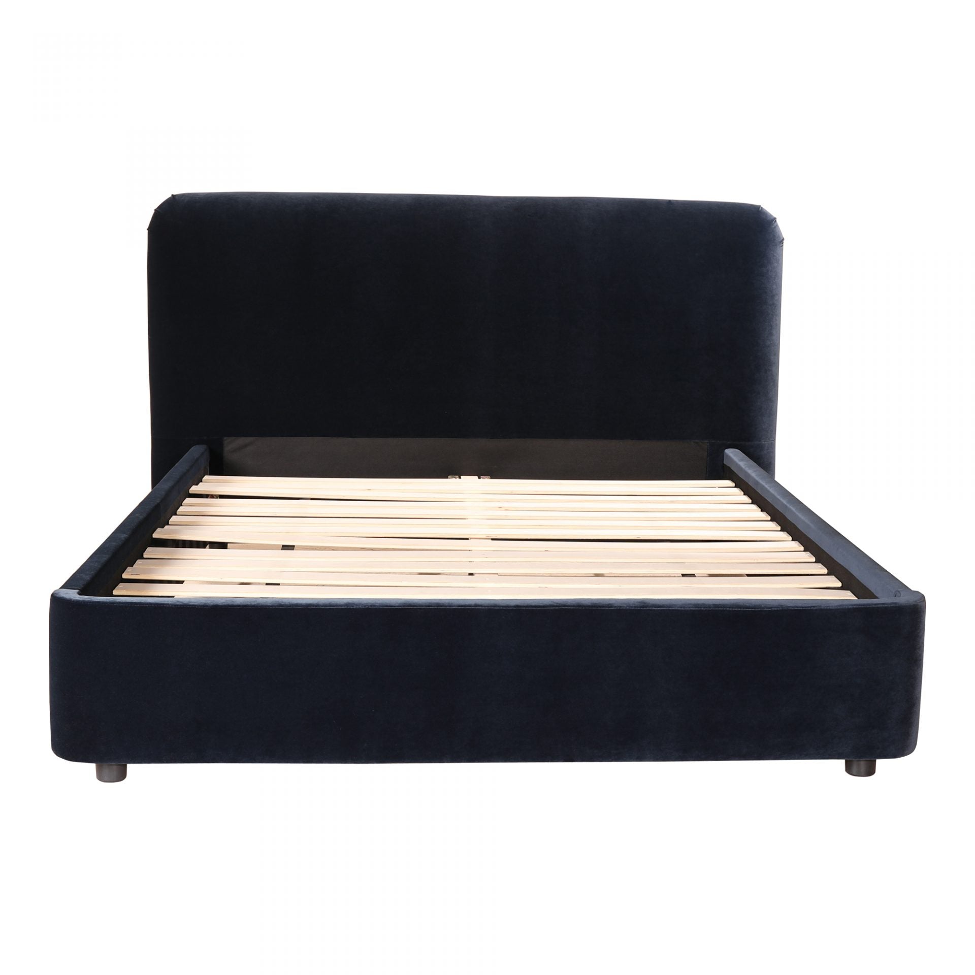 This Samara Blue Velvet Bed is a velvety dream. Made from solid pine and filed with foam for a plush look, this will elevate your bedroom and have you feeling like royalty.   King Dimensions: 90.5"W x 88"D x 43"H Queen Dimensions: 75"W x 88"D x 43"H  Materials: Upholstery - 100% Velvet Polyester, Solid Pine Frame