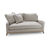 A Verellen classic, the June Sofa Family features:  Spring down seat construction Boxed style back pillows Loose bench style seat cushion Knife edge toss pillows 5 1/2″ H wood base