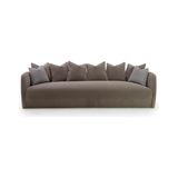 The Milo Sofa is a modern masterpiece from Verellen. It comes standard with:  Spring down Tight seat and back Multi-back pillow configuration Notch bottom toss pillows Double needle stitch detail Upholstered On glides