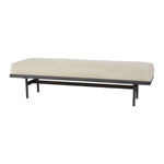 The Lincoln bench is an Amethyst favorite, crafted to perfection with a metal base and your choice of fabric.  Overall dimensions  60"w 18"d 17"h