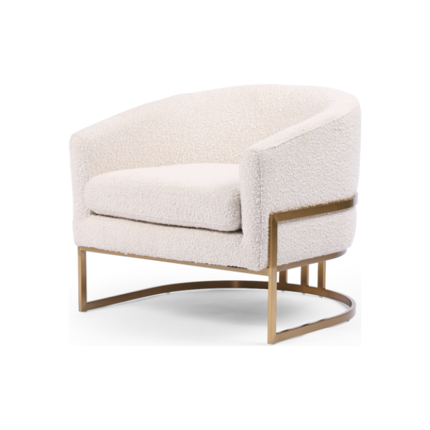 We love the luxe, mid-century-modern seating found in this Corbin Knoll Natural Chair, with a subtle swank and a focus on details. The satin brass-brushed metal framing matched with the natural curving of the chairs makes it a unique piece for your living room, bedroom, or office.   Overall Dimensions: 28"w x 29.25"d x 26"h Materials: Stainless Steel, 54%Poly/45%Acrylic