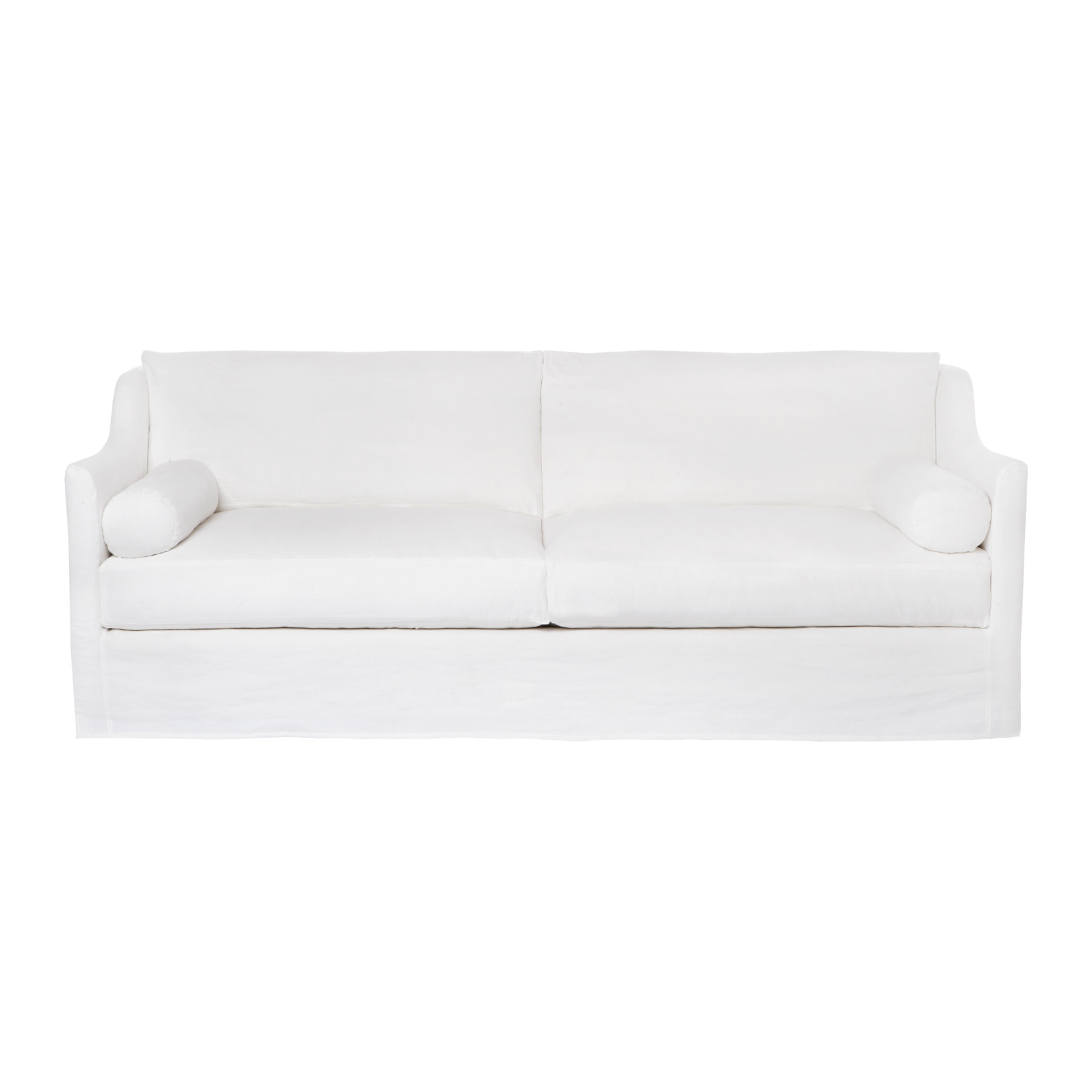 A romantic swooped arm and a super cozy bench style cushion makes the Dalia Sofa by Cisco Brothers one of our favorites!  Made to order in Molino White 100% cotton -- or specify your favorite fabric for a custom quote.  Overall Size: 90"w x 40"d x 33"h Seat Space: 84"w x 32"d x 20"h