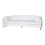 The gorgeous Allister slipcovered sofa by Cisco Brothers is chic and dreamy. The chunky pillows are so much fun with this silhouette. This sofa is photographed in Molino White fabric.  Dimensions: 101"w X 40"d X 24"h Seat dimensions: 77"w X 27"d  Support: webbing, stitch: Blind Leg: Base-metal  Note: Feather & Down included upon a black rust metal base