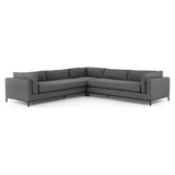 Featuring Grammercy 3-Piece Sectional - Bennett Charcoal by Four Hands at Amethyst Home. Flexible style, luxurious comfort and family-friendly upholstery. Clean, simple lines and a black iron base keep things casual and chic.
Overall Dimensions: 119"W x 119"L x 30"HColors: Matte Black, Bennett CharcoalMaterials: Iron, 100% PolyesterWeight: 284.39 lbVo.  Amethyst Home provides interior design, new home construction design consulting, vintage area rugs, and lighting in the Salt Lake City metro area.