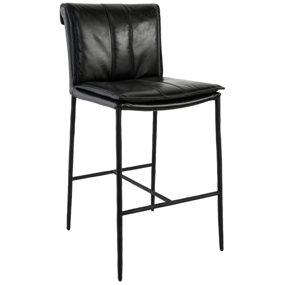Mayer Bar Stool 30" Dimensions: 19"W x 21"D x 43"H Material: Top Grain Leather, Hammered Iron Legs Mayer Counter Stool Tan 26"  Dimensions: 19"W x 21"D x 39"H Materials: Top Grain Leather, Hammered Iron Legs