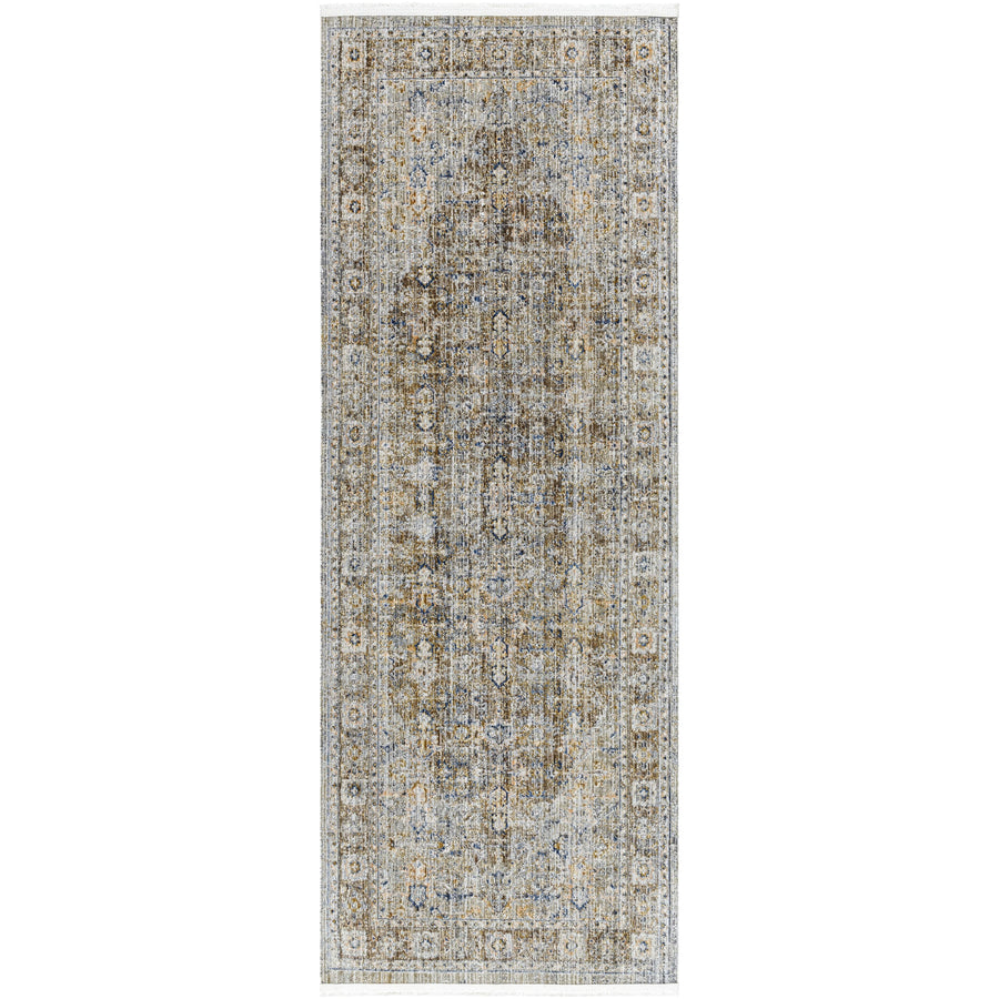 Introducing the Margaret area rug, a special collaboration piece between Surya and Becki Owens. This exquisite rug is the perfect addition to any space with its unique diamond center, warm taupes and a touch of navy. Amethyst Home provides interior design, new home construction design consulting, vintage area rugs, and lighting in the Alpharetta metro area.