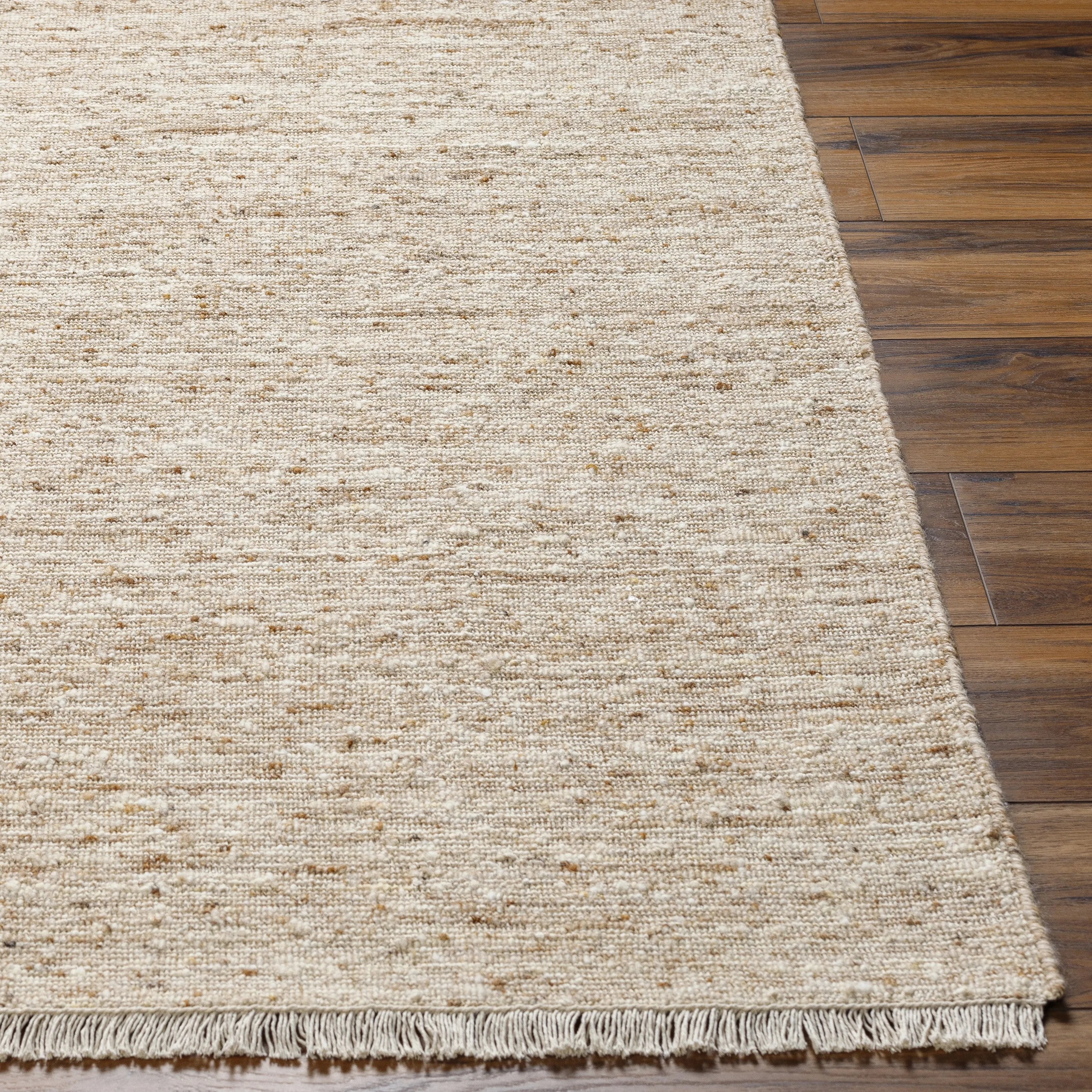 A modern, heathered warm beige look.  This is a great rug if you have other dominant design features in a space like a striking fireplace or standout patterns Amethyst Home provides interior design, new home construction design consulting, vintage area rugs, and lighting in the Alpharetta metro area.