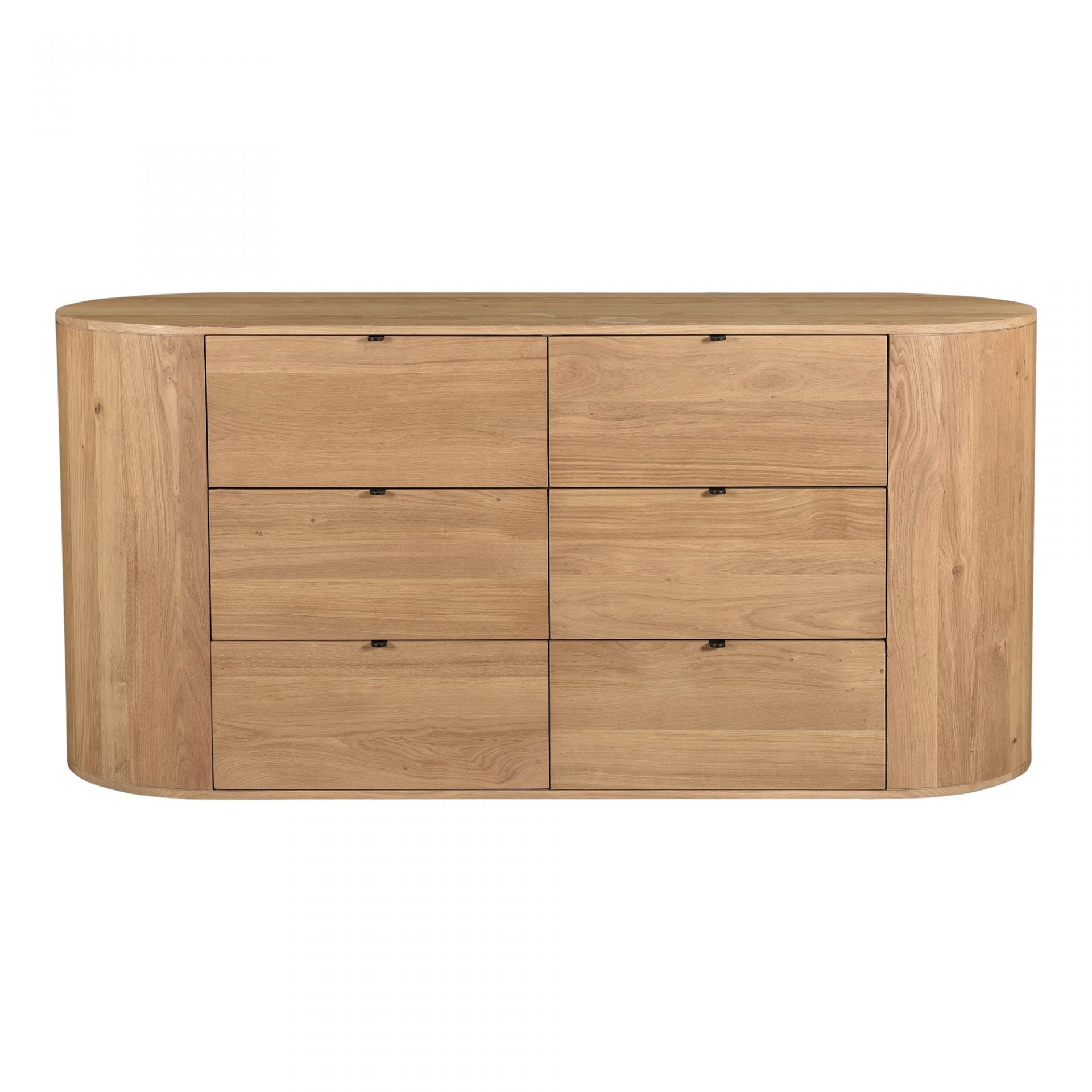 Crafted from solid oak with a natural semi-gloss finish, the Theo Dresser is a natural beauty. The six drawers are deep and soft-closing - the perfect combo for a bedroom dresser!  Size: 66"W x 22.5"D x 31.5"H Material: Solid Oak