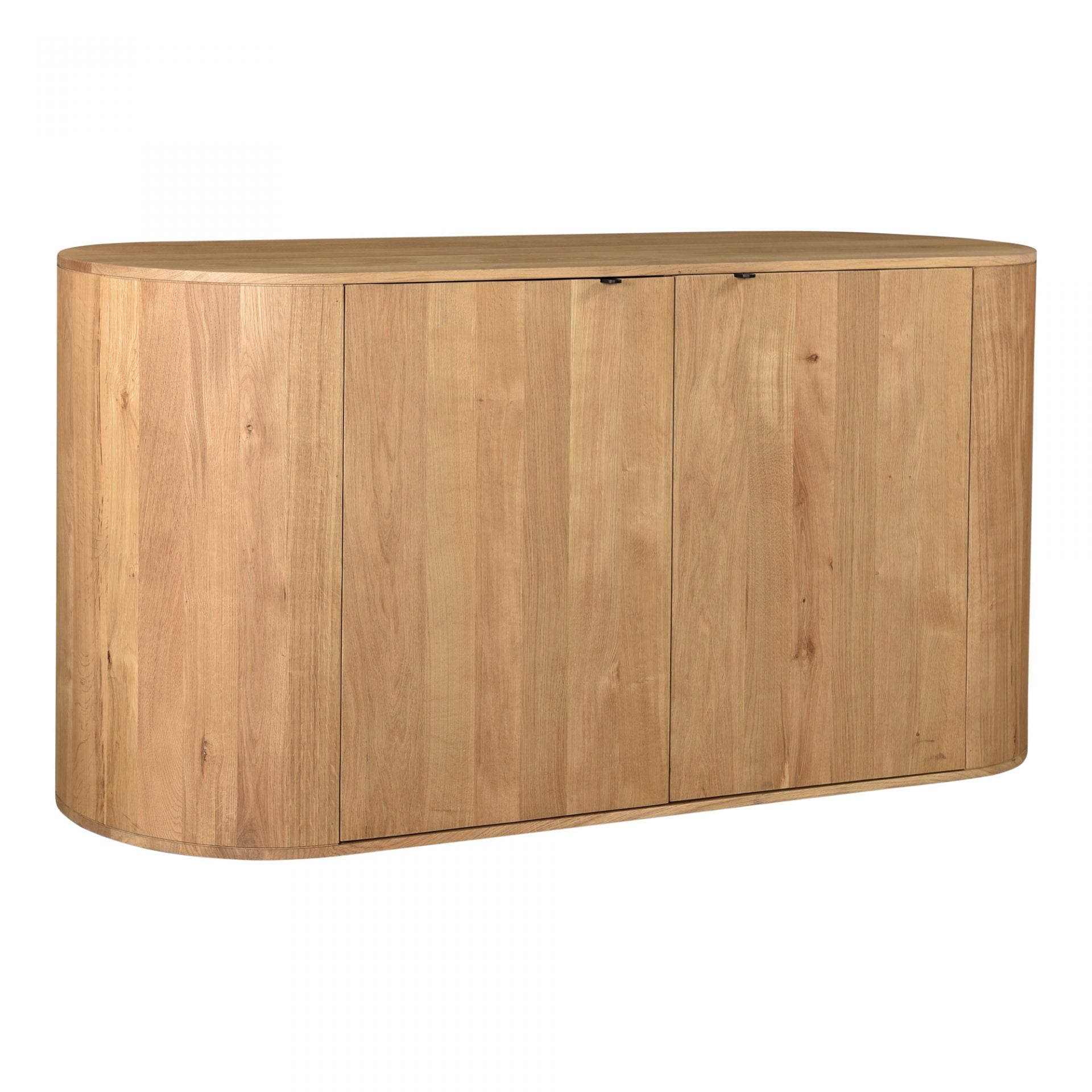 Made from solid oak, the Theo Sideboard gives us all the natural, earthy vibes. The doors open to spacious interior shelves and have a magnetic door to help keep them shut. A perfect choice for families wanting extra storage while still making a statement in the room.   Size: 66"W x 22.5"D x 31.5"H Material: Solid Oak